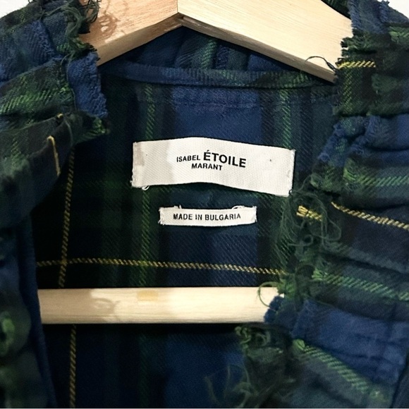 Isabel Marant‎ Etoile Awendy Checked Ruffled Shirt Blue Green Plaid 2 - Picture 7 of 8